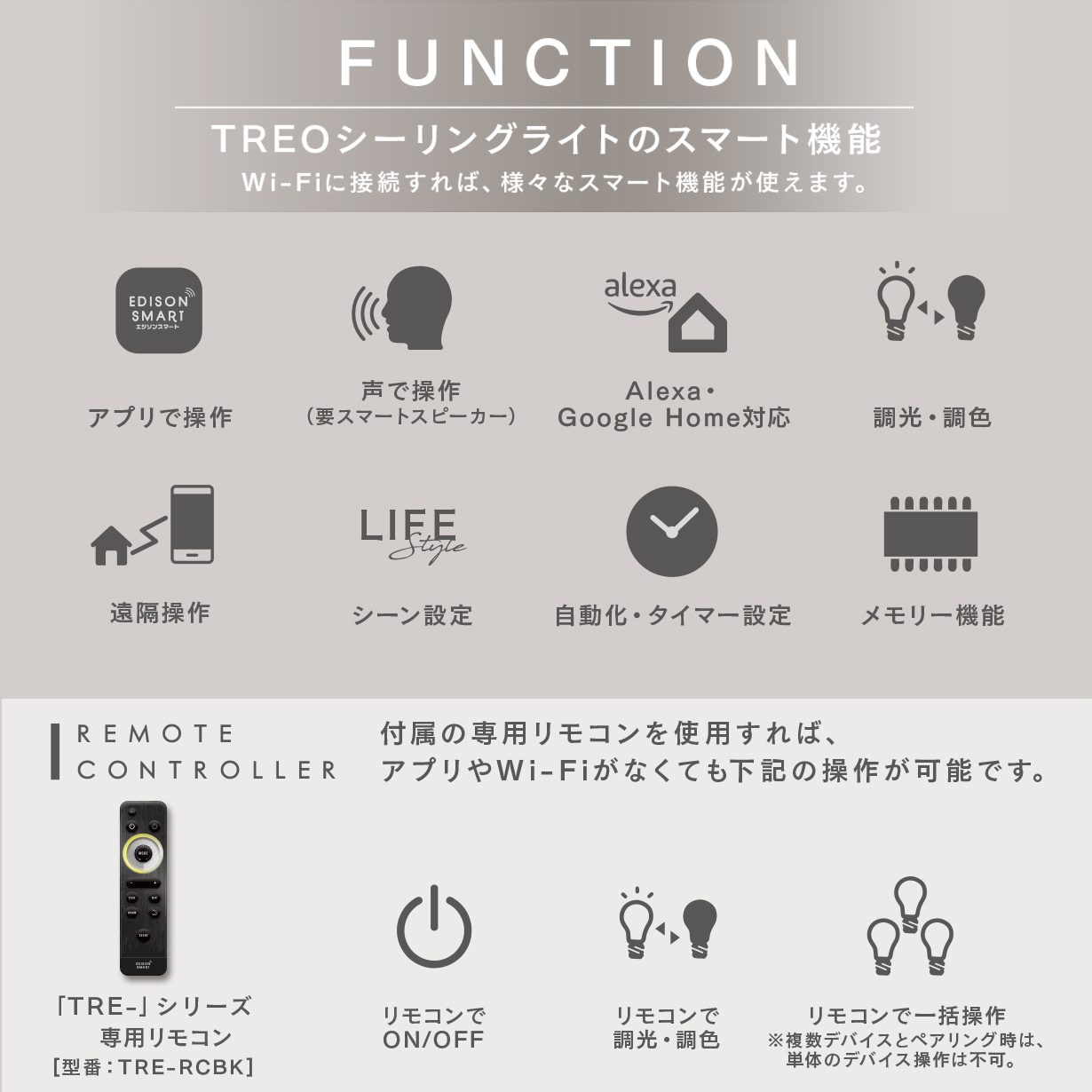 TREOシーリングライト LED 8畳用 alexa対応 おしゃれ 調光調色 北欧 エジソンスマート 薄型 Wi-Fi スマホ リモコン付き 間接照明 アッパー 天井照明器具 音声 | Edison Smart | 06
