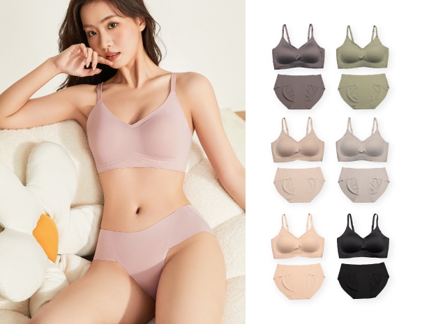 ストラップシームレスブラ 下着女性 上下セット ブラジャー ナイトブラショーツセット ノンワイヤー ノーマルショーツ レディース プレスリム 育乳 脇高 盛れる