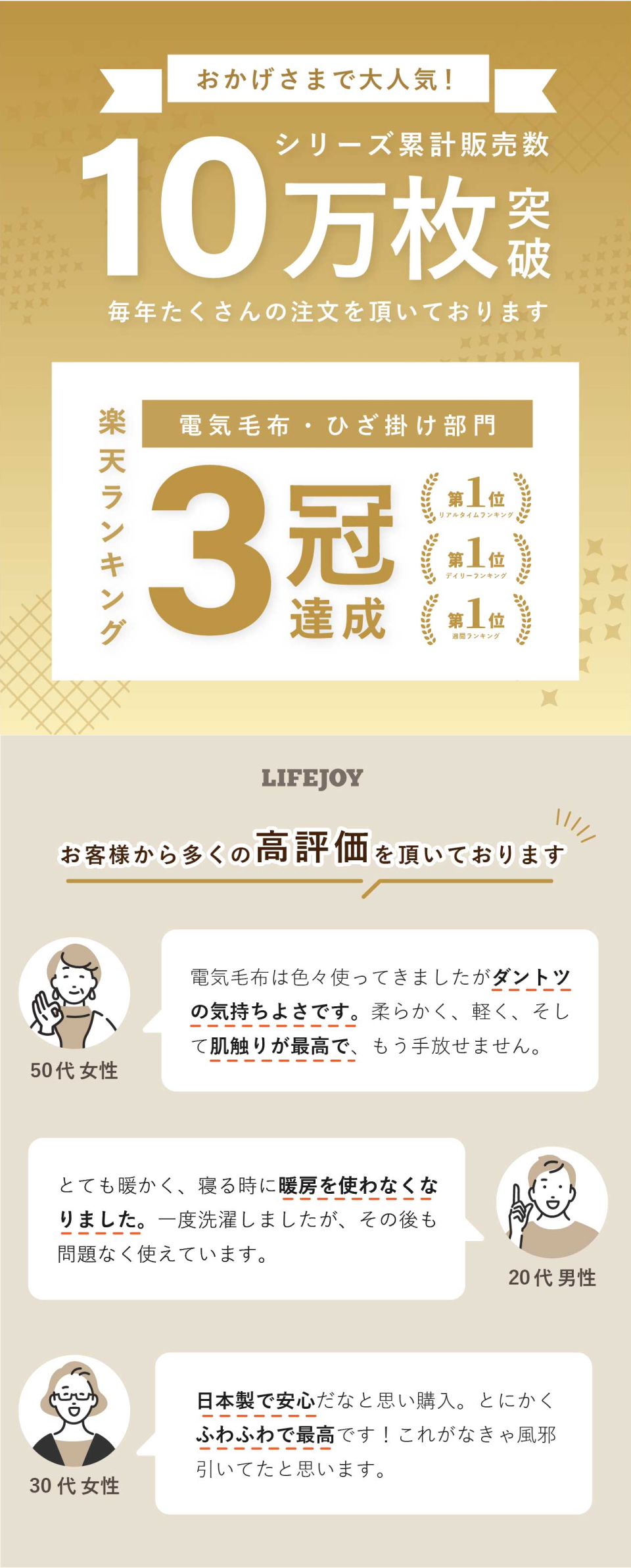 ライフジョイ（LIFEJOY） 【公式】ライフジョイ 日本製 電気毛布 掛け