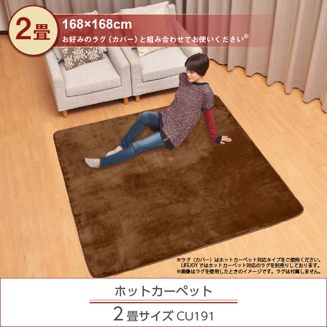 ホットカーペット 2畳 168cm×168cm グレー 省エネ 暖房面切換 8時間OFF