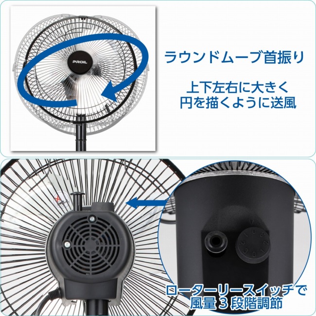 工業用扇風機 工業扇 25cm 据置き型 小型 アルミ羽根 換気 風量3段階