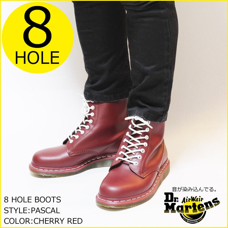 Dr.martens 8ホールブーツ pascal ドクターマーチン パスカル 8hole boots 15095600 cherry red (UK  size　4〜10) チェリーレッド スムース　革 正規品