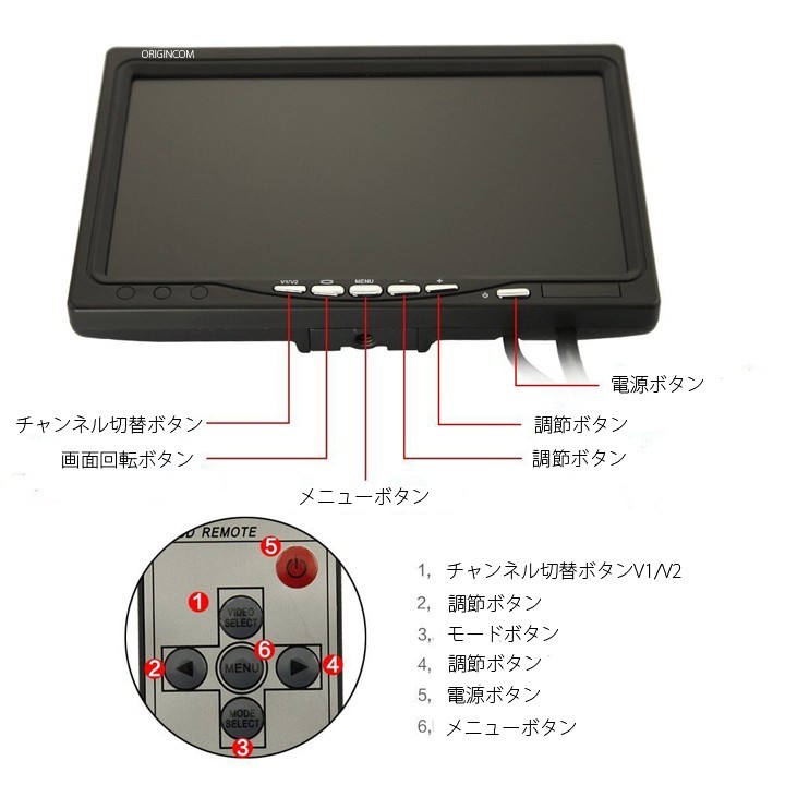 7インチLCD液晶モニター2カメラ2ビデオ入力 18個赤外線LEDライト付け 赤外線LED搭載防犯カメラ + 20Mケーブル 7インチVGA入力付きモニター