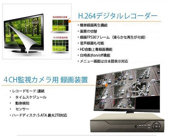 防犯カメラとDVRレコーダーセット 激安防犯カメラとDVR・レコーダーのフルセット。一般家庭や駐