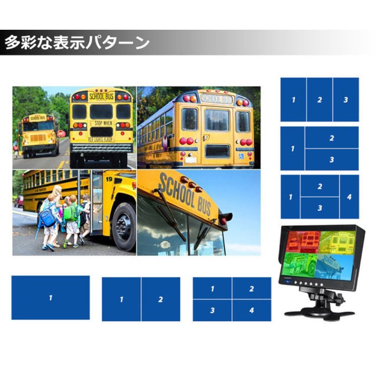 7インチ4分割モニター+車載カメラ4個セット 運転死角対策 7インチ 4