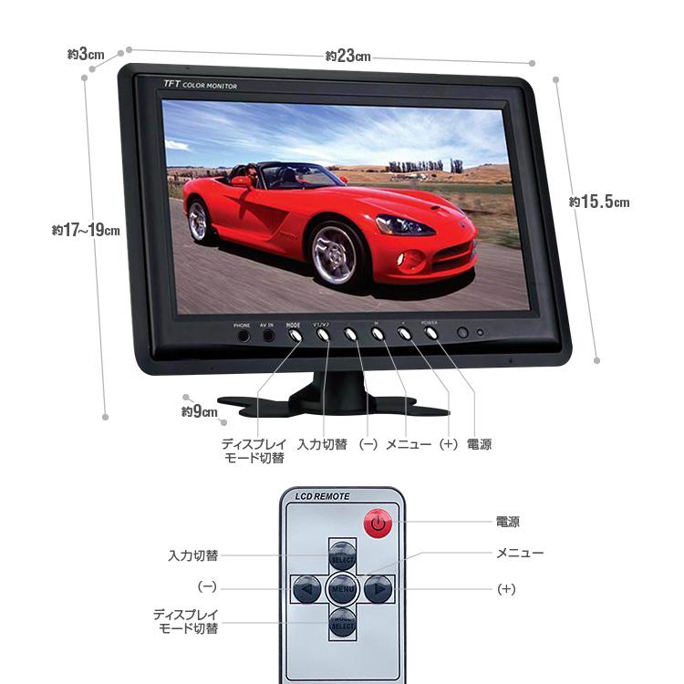 9インチモニター+バックカメラ+20mケーブル 3点セット 4pinタイプ 電源