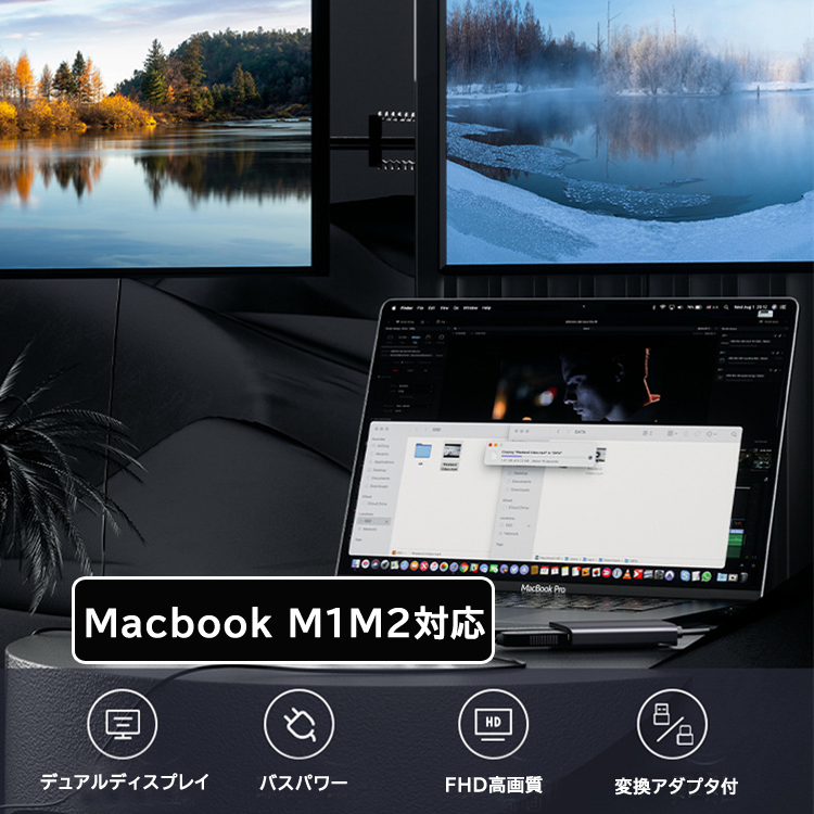 MacBook デュアルHDMIアダプター M1/M2/M3対応 MacBook用HDMI拡張アダプタ M1/M2対応 マルチスクリーン