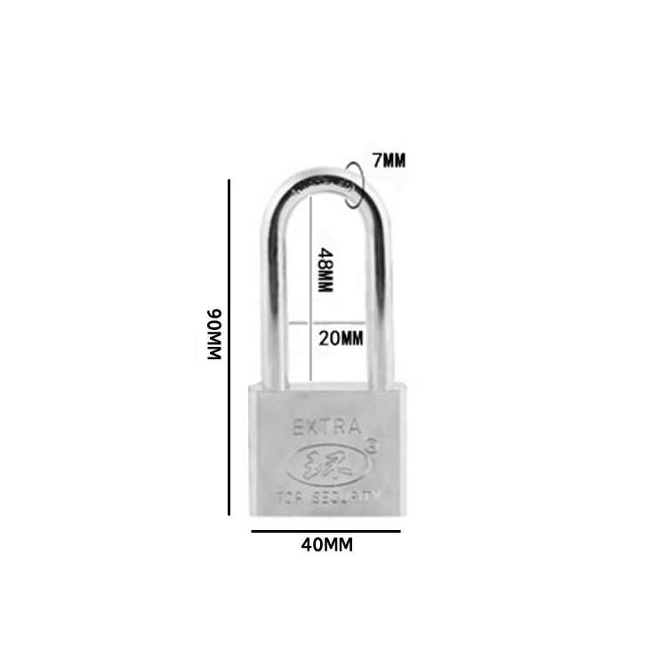 吊長タイプ南京錠40mm 鍵4本 電気メッキ シャックル径5mm 防水防錆