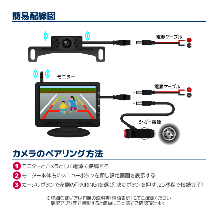 デジタルワイヤレスカメラ 4.3インチモニター バックカメラセット 12V
