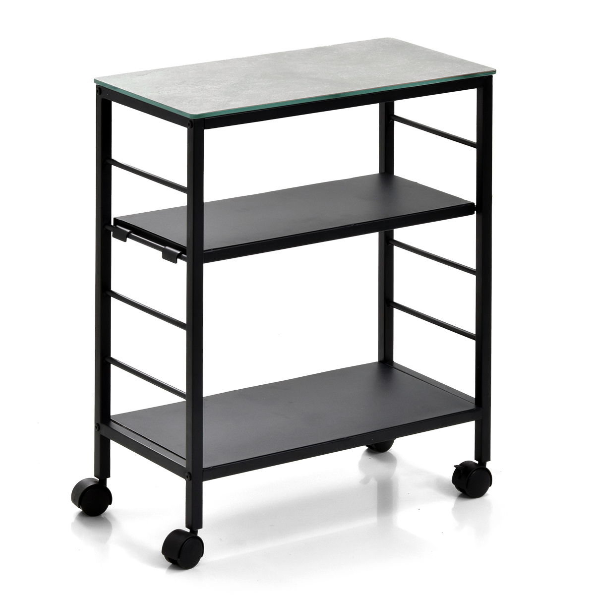 キッチンワゴン セラミック 60cm 棚可動 高さ調節 キャスター付き