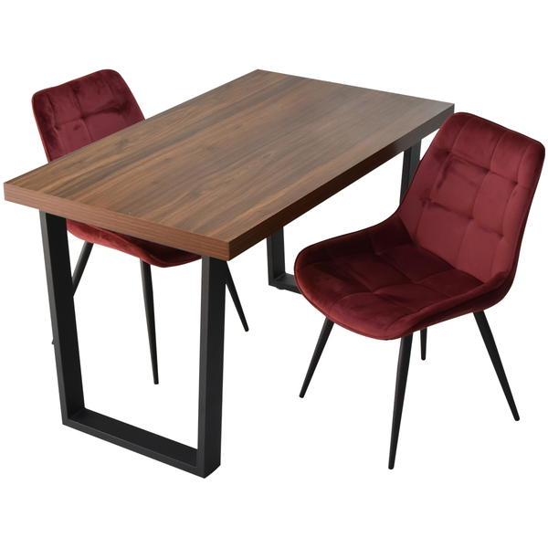 ボルドーカラー光沢仕上げスクエアテーブル 務まり 