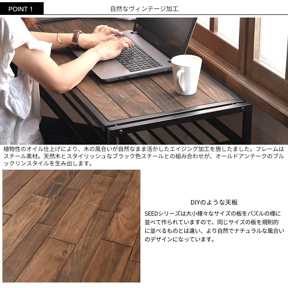 デスク 幅100 パソコンデスク 折りたたみ 木製 書斎机 棚 おしゃれ