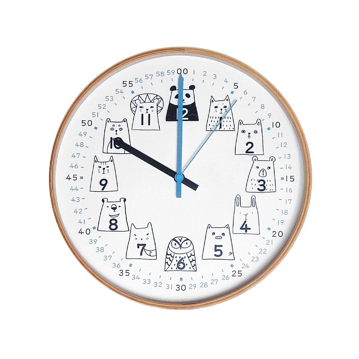 時計 掛け時計 知育時計 北欧 国産 日本製 かわいい 動物 アニマル Puddings clock プディングスクロック 動物 イラスト 木製  おしゃれ 子供 ブルー ピンク