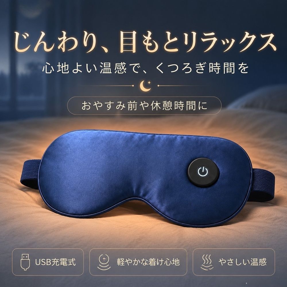ホットアイマスク 充電式 3段階温度調節 目の疲れ解消 快眠サポート