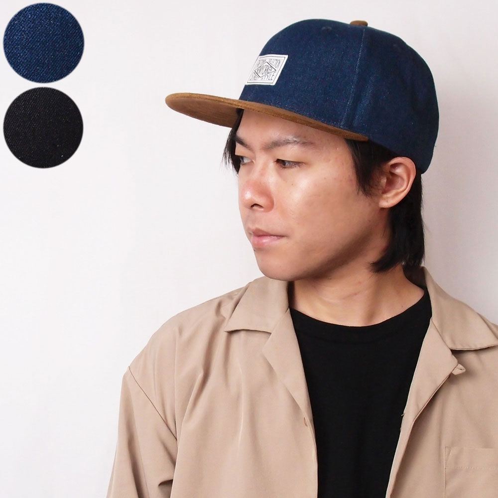 帽子 キャップ メンズ レディース デニム×フェイクスエード ロゴフラットキャップ フリーサイズ RCAP4281 |  | 01