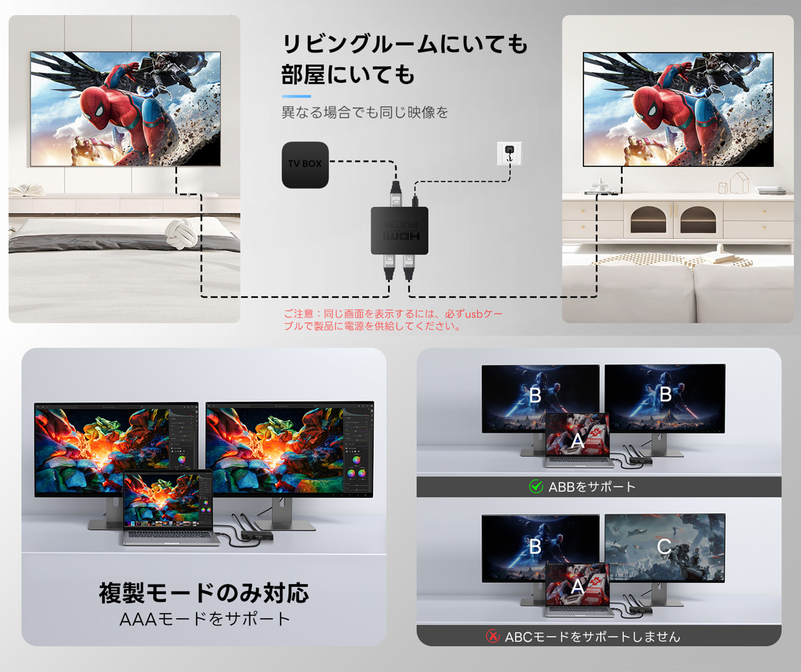 HDMI スプリッター 分配器 1in 2 o...の詳細画像2