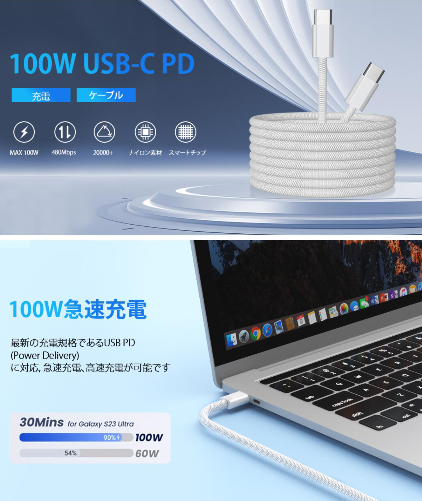 USB充電ケーブル Type-C  タイプC 1m+1m 1m+2m スマホ充電 最大60W Android スマホ充電ケーブル USB PD iPhone 15 以降USB-Cモデル 対応 急速充電 |  | 01