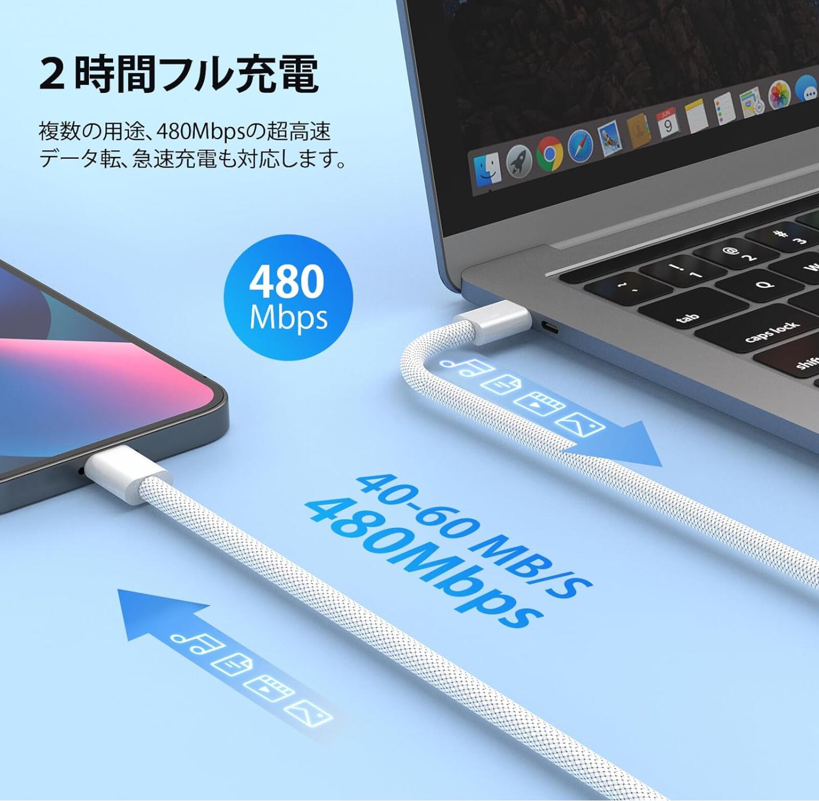 USB充電ケーブル Type-C  タイプC 1m+1m 1m+2m スマホ充電 最大60W Android スマホ充電ケーブル USB PD iPhone 15 以降USB-Cモデル 対応 急速充電 |  | 05