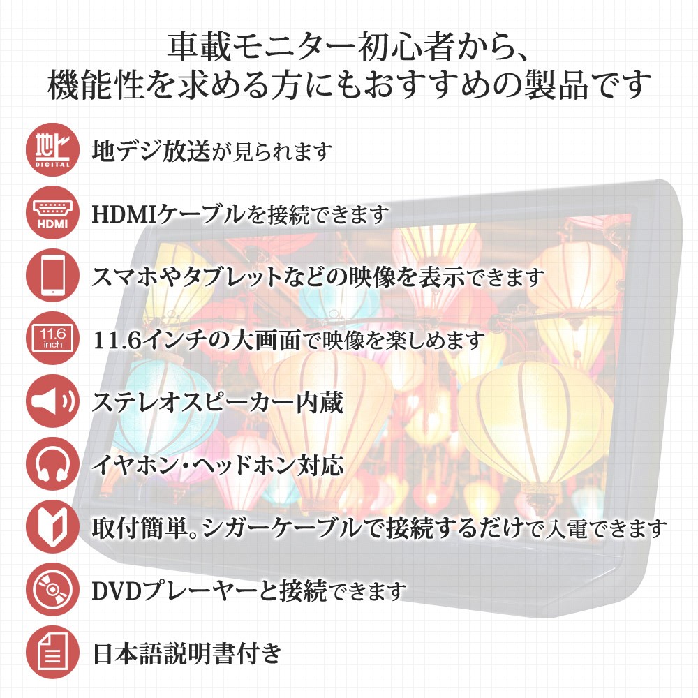 配送員設置送料無料 ヘッドレストモニター 11 6インチ 地デジ フルセグ テレビ 後部座席 後付け チューナー内蔵 車載 モニター リアモニター 送料無 Ha118tv as 春夏新色 Kuljic Com