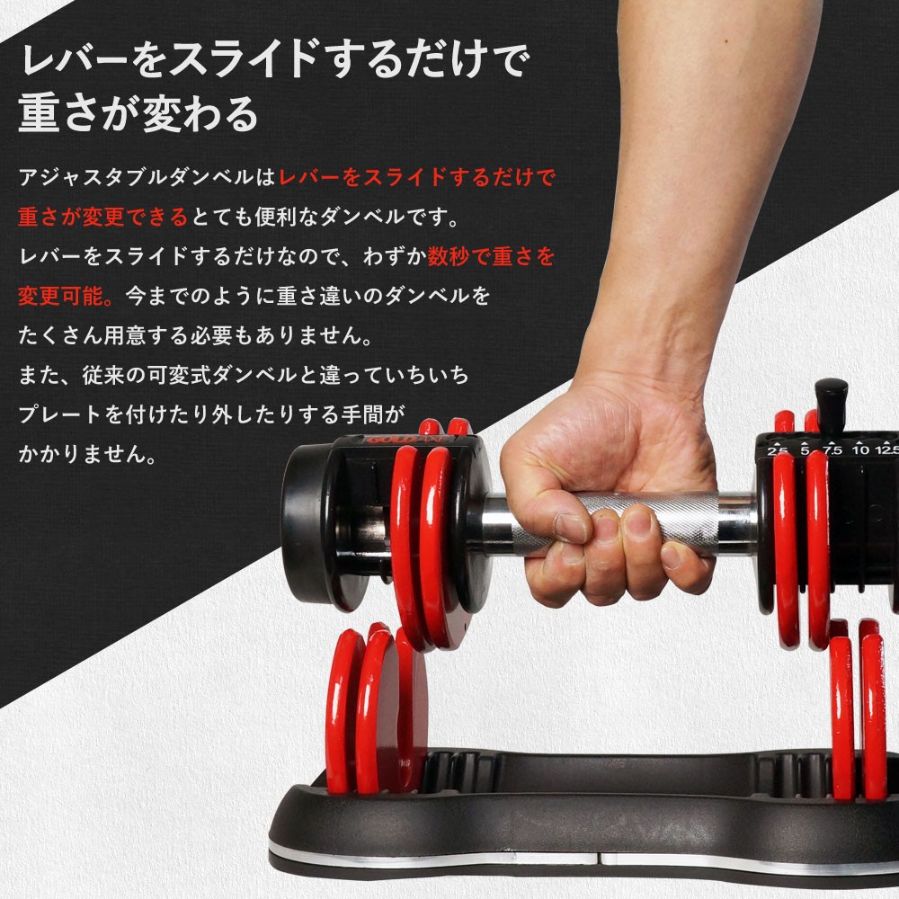 可変式ダンベル 24kg×2個セット 5秒で重量調節 自宅 トレーニング