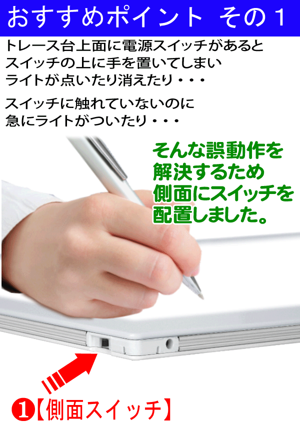 国産LED&国内組立「側面スイッチで誤動作防止」A3うす型トレース台　高演色「電池BOX付」NEW  LEDトレーサーA3(N330A-06)ラライトニング 透写 マンガ