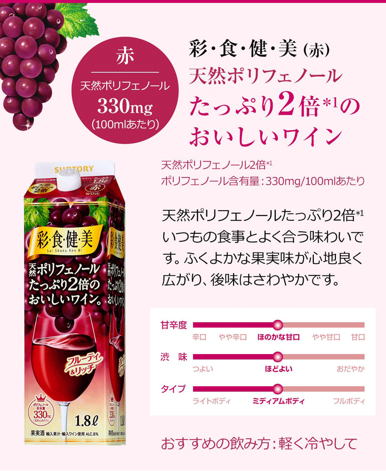 彩食健美 天然ポリフェノールたっぷり2倍 1,800ml×6本 ケース 送料無料