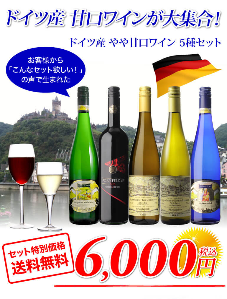 送料無料 ドイツ産 やや甘口ワイン 5本セット22弾 ワインセット ドイツ