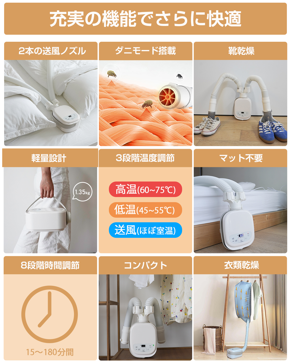 ＼爆買WEEK★8990円→6990円／EVOVE 布団乾燥機 マットタイプ  乾燥機 コンパクト ハイパワー 除湿 洗濯物 ダニ対策 温風 布団あたため BW102 | MOOSOO | 10