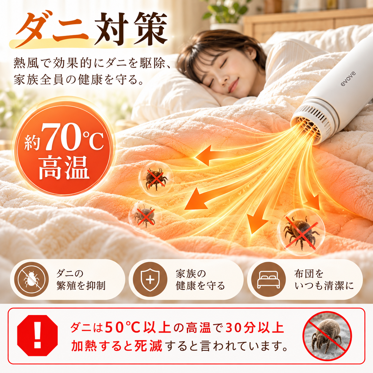 \秋の生活応援SALE★8990円→6990円/EVOVE 布団乾燥機 マットタイプ 乾燥機 コンパクト ハイパワー 除湿 洗濯物 ダニ対策 温風 布団あたため BW111 関連画像5