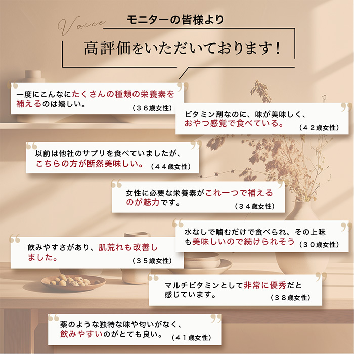 女性向けサプリメント マルチビタミン 栄養素 美味しい 食物繊維 ビタミン 葉酸 日本製 チュアブル CHUA+