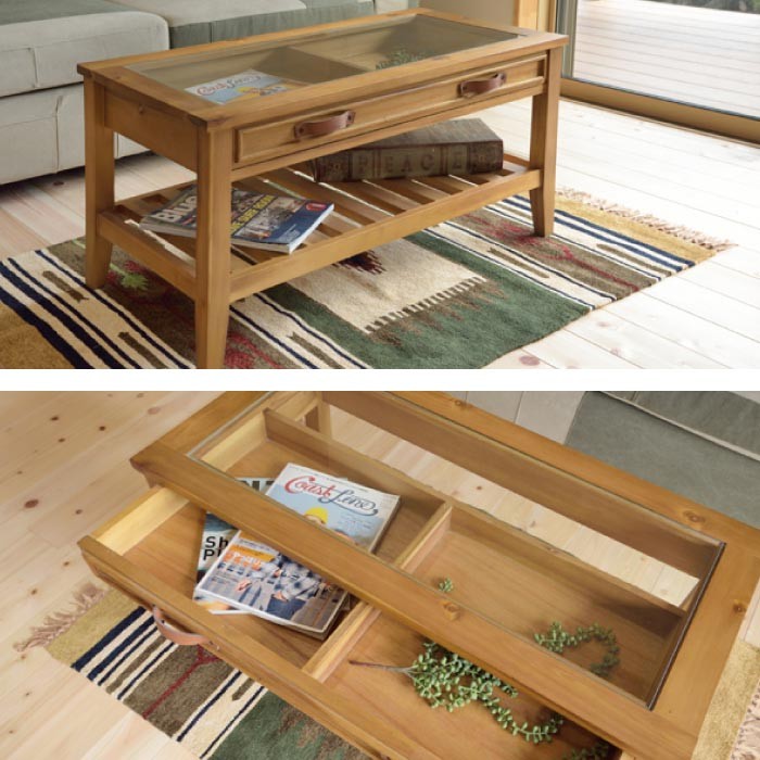 東谷 センターテーブル リビングテーブル 木製 ガラス ディスプレイ