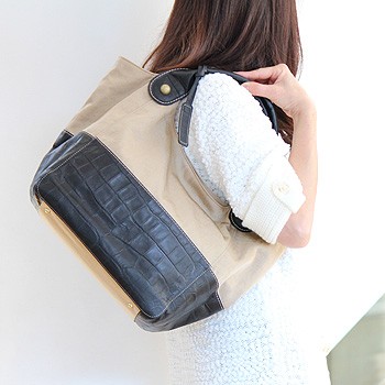 トートバッグ 本革 ナイロン カジュアル クロコダイル型押し 大