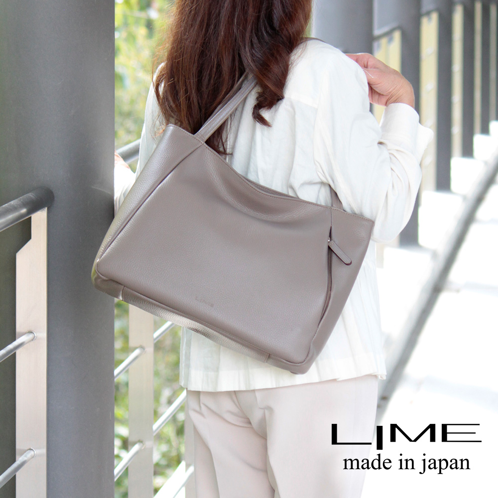 美品☆LIME来夢 オールレザートートバッグ ホワイトステッチ 通勤通学自立A4 LIME made in japan トートバッグ レディース 本革 革 A4 大きめ