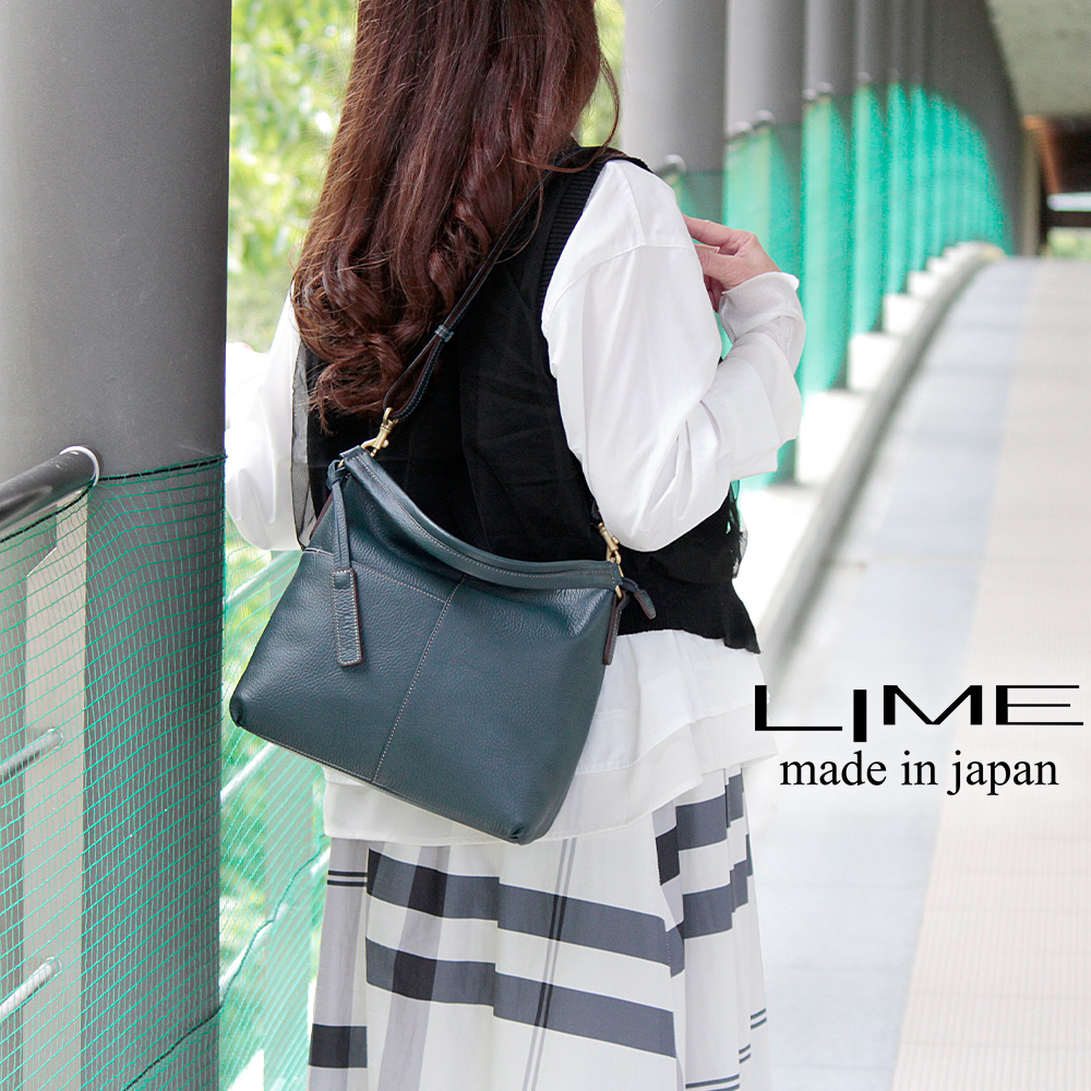 シュリンク 本革 2way ショルダーバッグ ライム(LIME)ソエルL2030 ネイビー