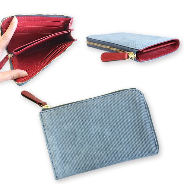 財布 レディース メンズ コンパクト デニム調レザー 小さめ 革 本革 L字ファスナー 小銭入れ 日本製 ライム マキシム デニム L8092 | LIME made in japan | 02