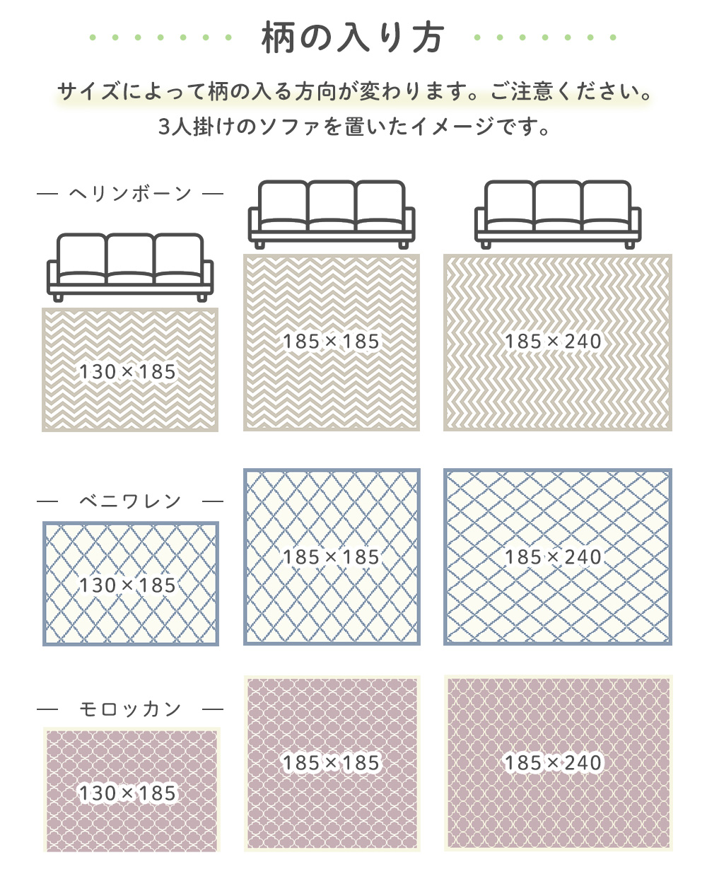 サイズによって柄の入る方向が変わります