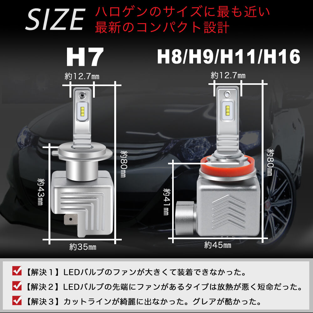 LED ヘッドライト L9 H4 Hi/Lo H7 H8 H11 H16 HB3 HB4 冷却ファン