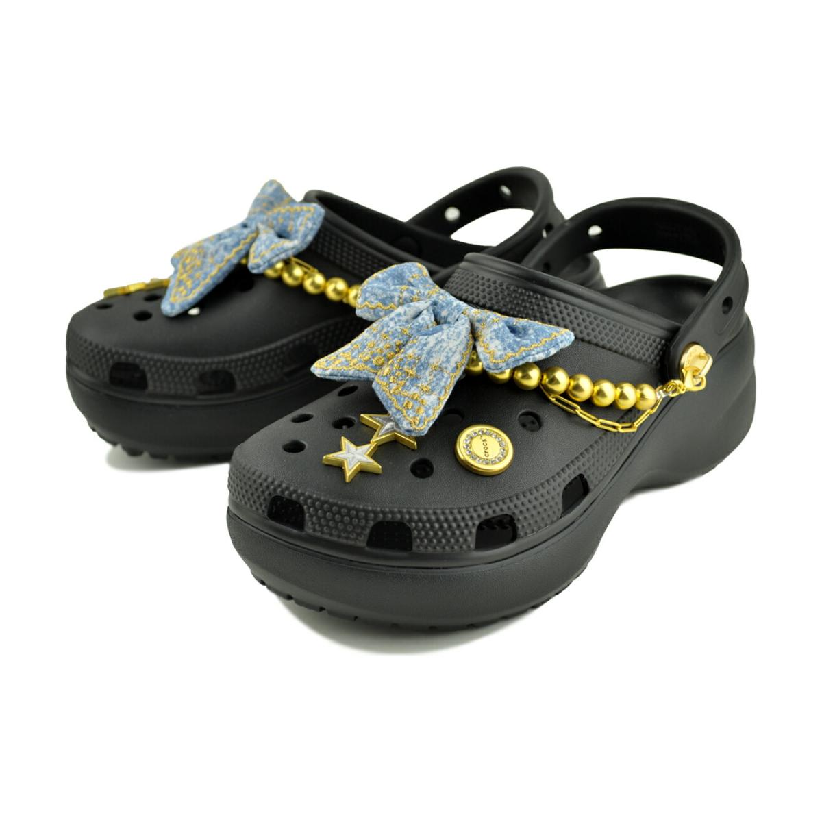 crocs（クロックス） crocs CLASSIC PLATFORM DENIM GLITZ CLOG BLACK