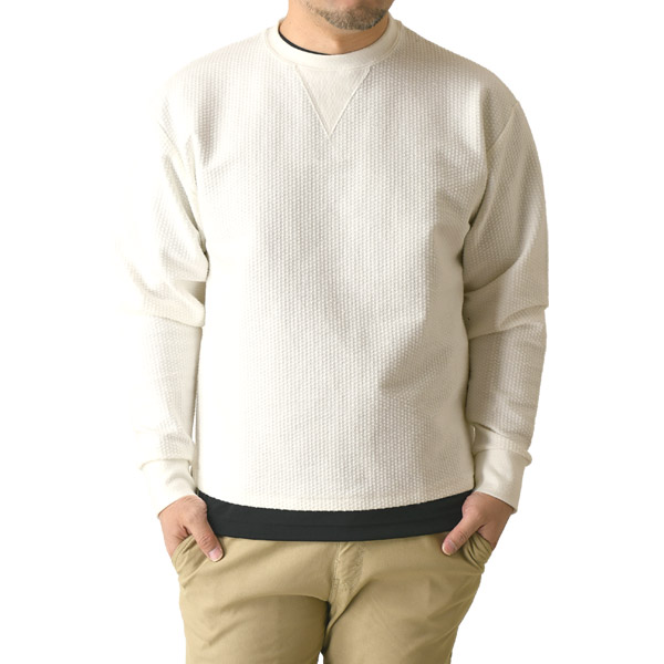 日本製 ストレッチ ワッフル ロングTシャツ メンズ 長袖 カットソー