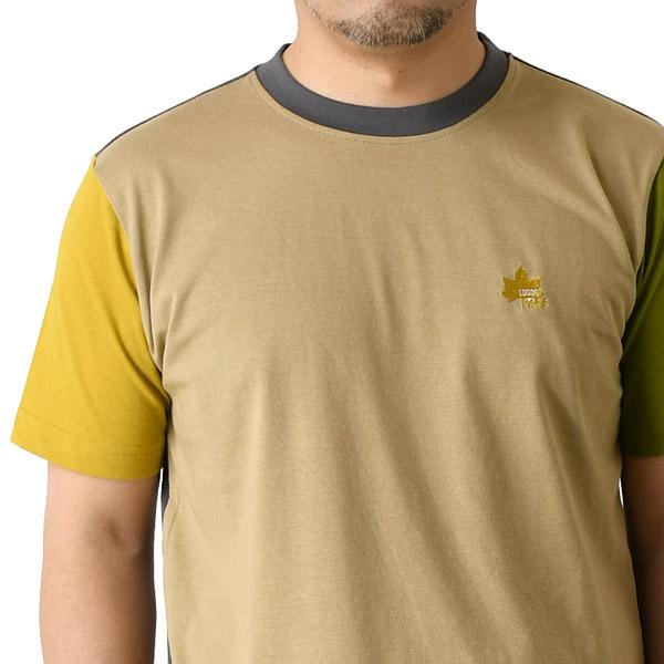 LOGOS ロゴス ワンポイント 刺繍 ボックスプリント 半袖 Tシャツ メンズ アウトドア ブラン...