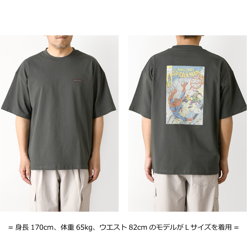 カジュアル ベージュ Tシャツ スパイダー デザイン MARVEL（マーベル） スパイダーマン 半袖 tシャツ メンズ オーバー