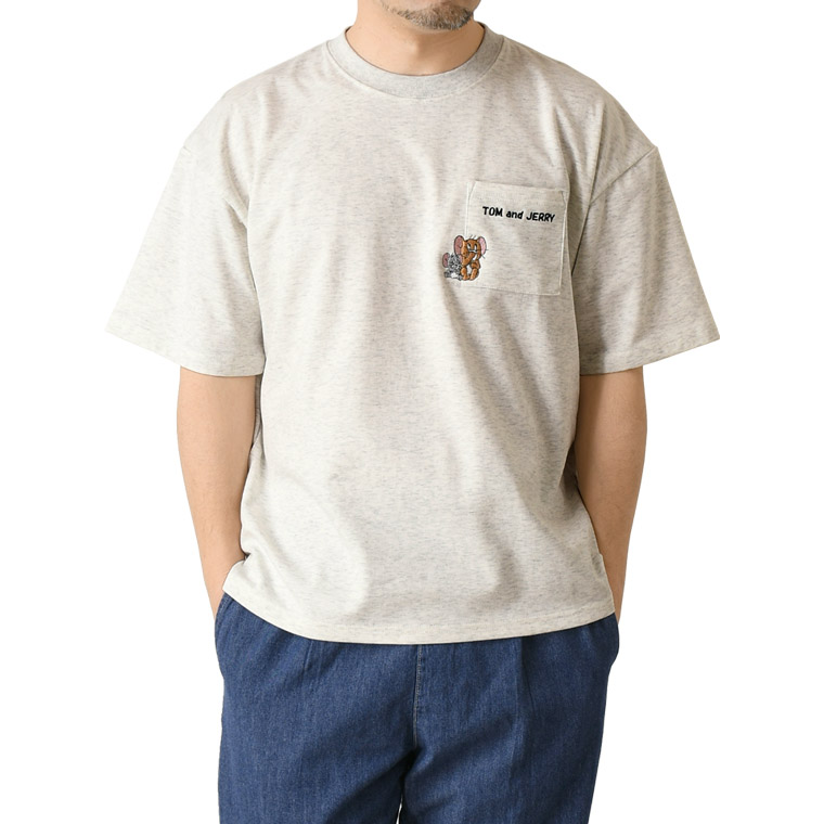 トムとジェリー ポケット付き 刺繍 tシャツ メンズ レディース ユニセックス TOM &amp; JERR...