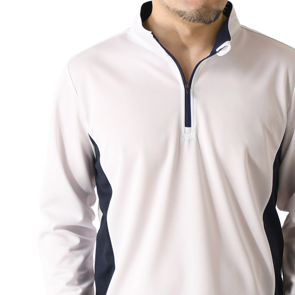 カットソー メンズ ドライ ストレッチ ハーフジップ ポロシャツ 吸汗速乾 長袖 tシャツ ロンT rq1094 送料無料 通販A15