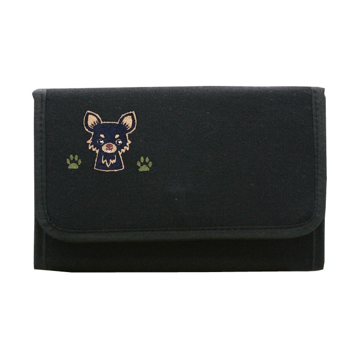 名入れペットの健康手帳ケース チワワ ロングコート ブラックタン 刺繍 名入れペットの健康手帳ケース チワワ ロングコート ブラックタン 刺繍