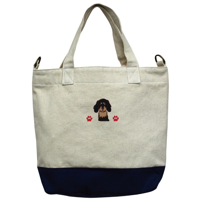 名入れ 2WAYお散歩トート ミニチュアダックスフント ブラックタン 刺繍