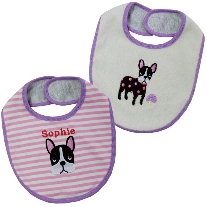 POETIC 名入れスタイ2Pセット 4柄 ネコ フレンチブルドッグ ゾウ