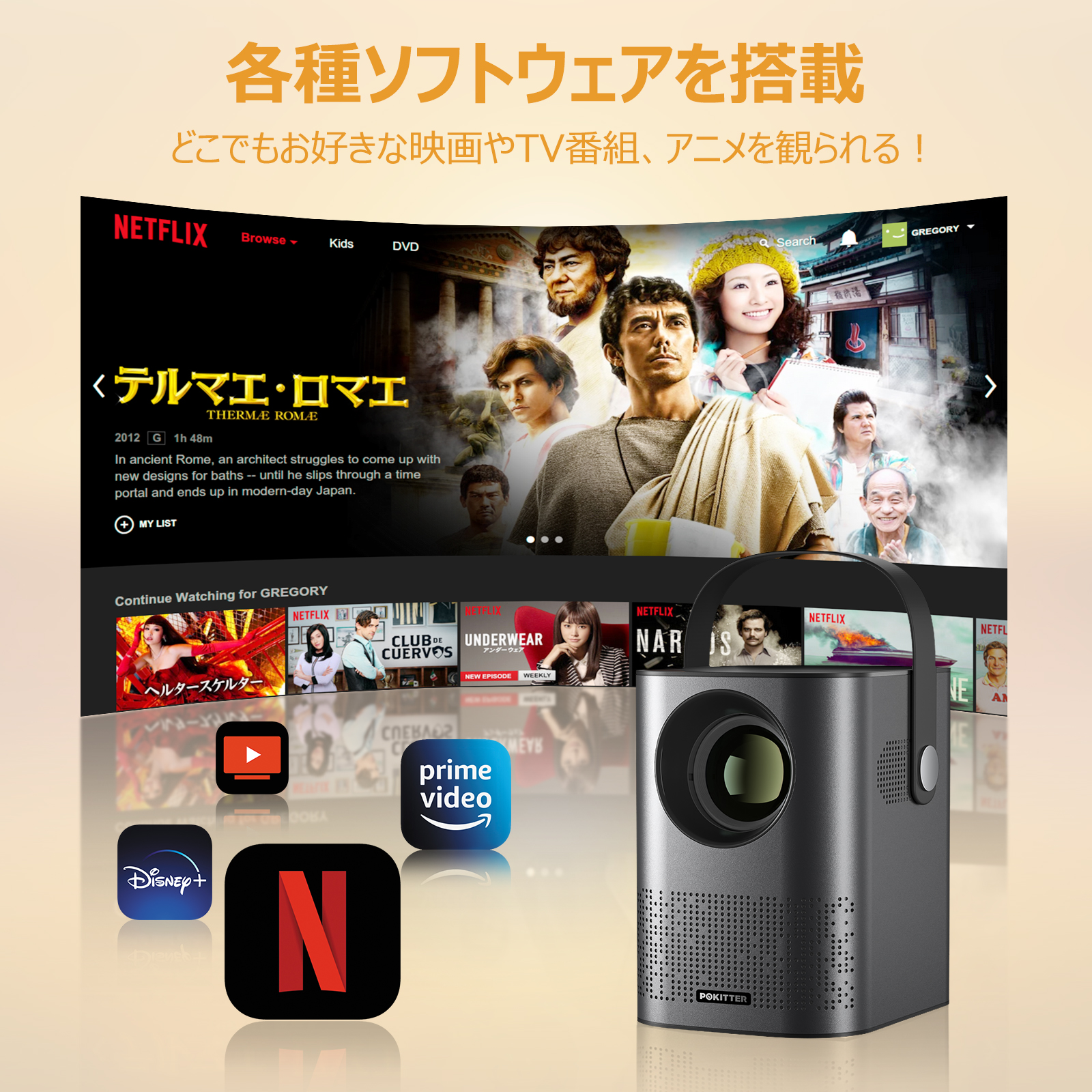 POKITTER Go Series プロジェクター小型 Android TV 10.0 Netflix搭載 
