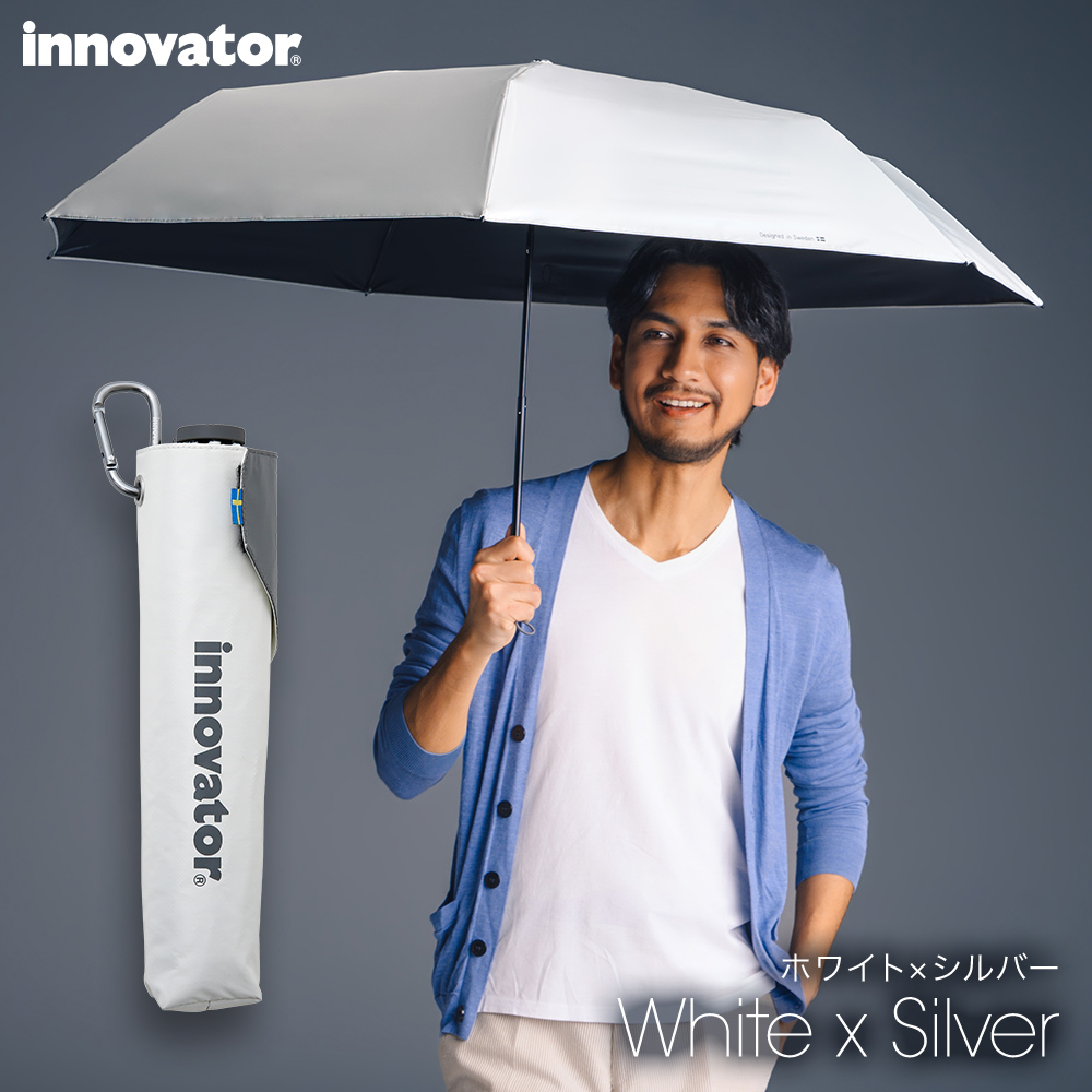 日傘 晴雨兼用 メンズ 60cm 完全遮光 UVカット100% 折りたたみ傘 大きい ワイド 大判 通勤 風に強い カバー力 イノベーター innovの画像