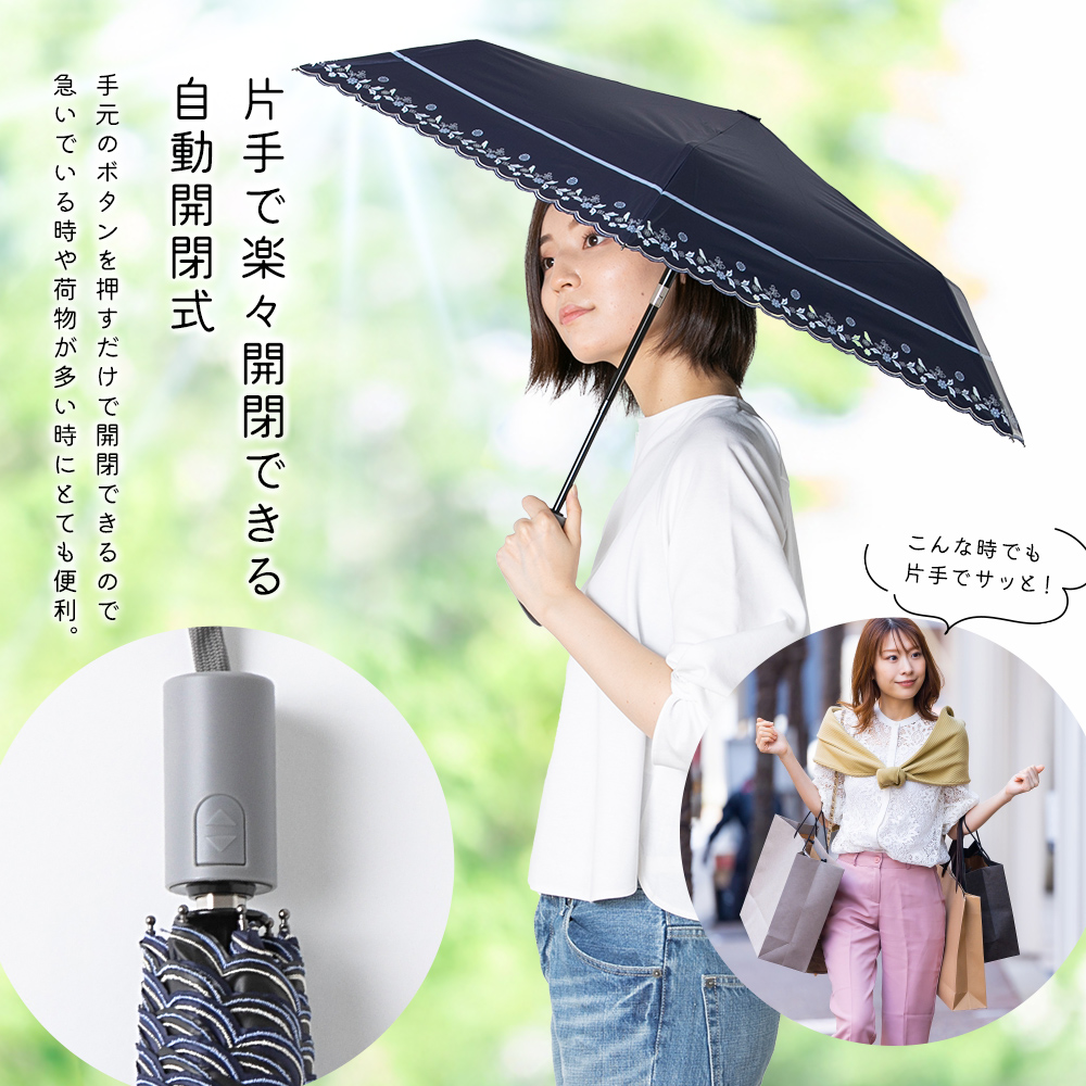 晴雨兼用 自動開閉 折りたたみ 傘 50cm レディース UVカット