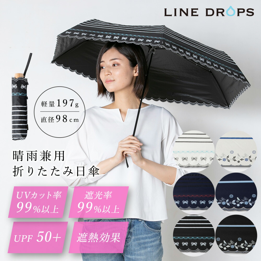 晴雨兼用 折りたたみ 日傘 レデ ィース UVカット 遮光 ボーダー 花 鳥